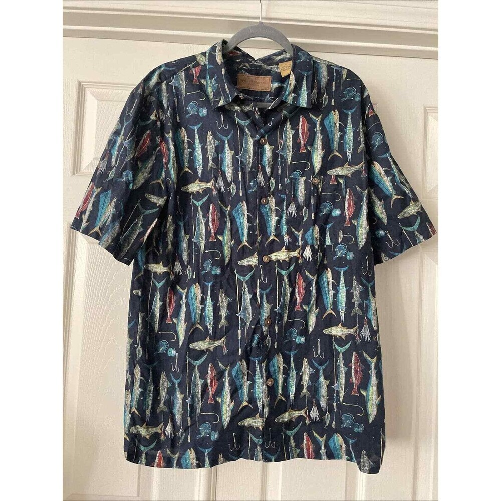 Clearwater Outfitters Mens Button Up Shirt Large Pocket Fish Lures‎ Outdoor Blue